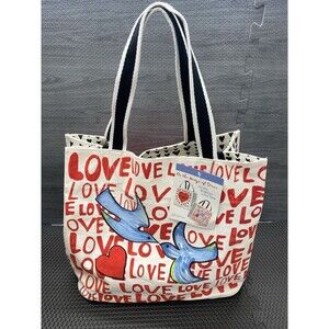 NEW! Brighton Love is all You Need Tote On the Wings of Doves Heart Bag Red Blue